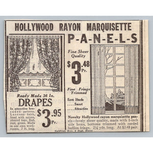 1930s Goldblatt Bros. Hollywood Rayon Marquisette Drapes Ad Ephemera