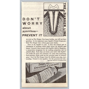 1930 Squibb's Dental Cream Pyorrhea Print Ad Vintage Toothpaste Advertisement