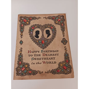 1920s 30s Norcross Birthday Card Sweetheart Silhouettes Gemstone Art USA