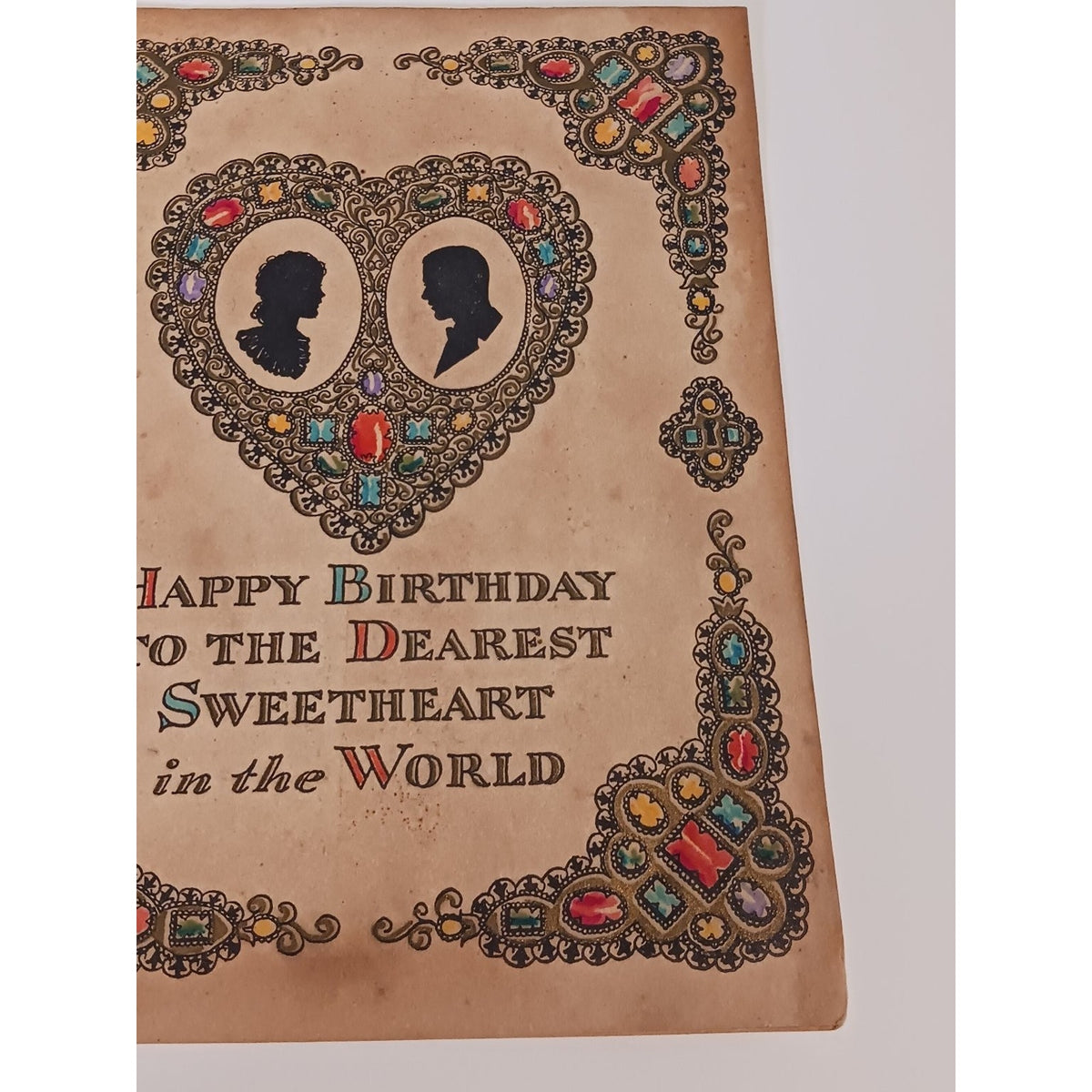 1920s 30s Norcross Birthday Card Sweetheart Silhouettes Gemstone Art USA