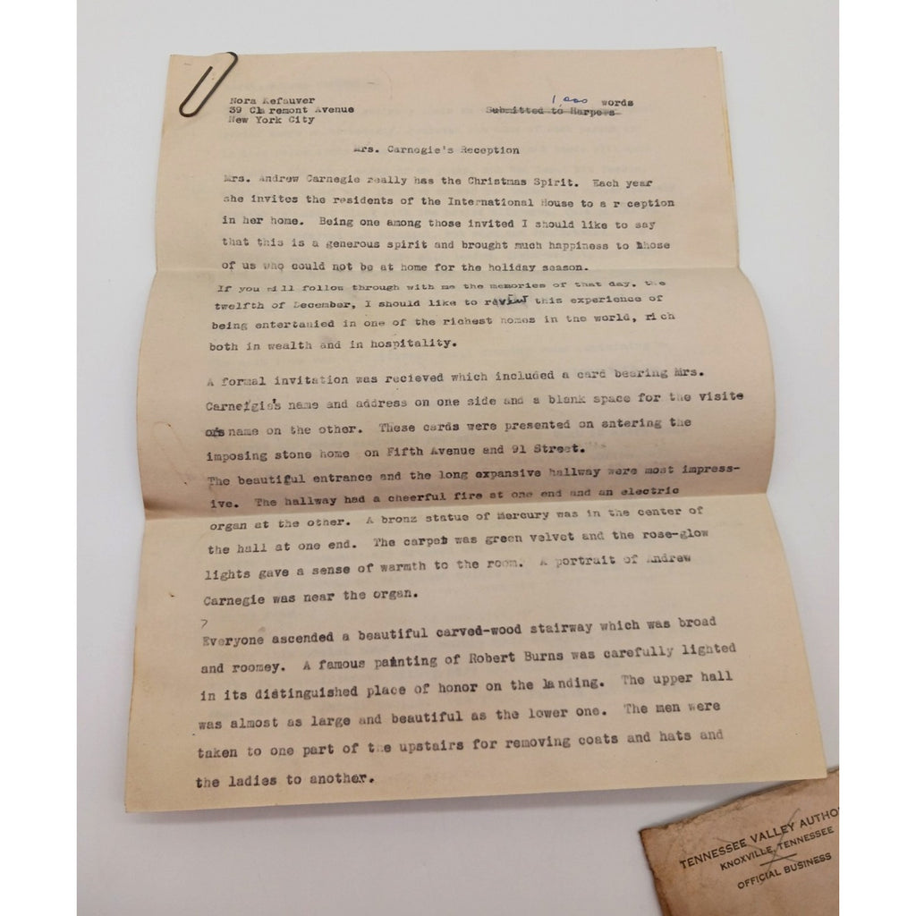 Mrs Andrew Carnegie 1942 Christmas International House Reception Party Kefauver