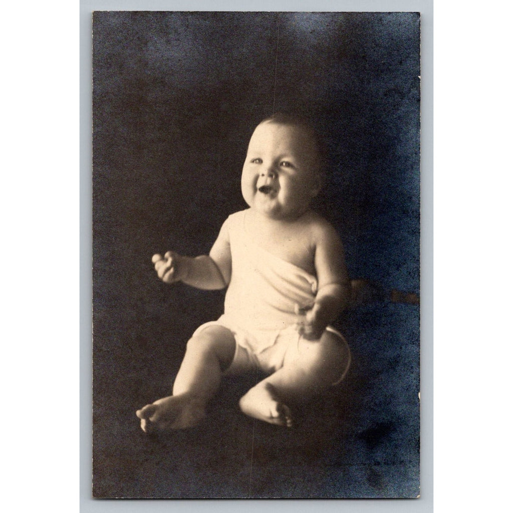 Smiling Cute Chunky Baby Portrait 1920s-30s Snapshot Photograph Studio Unmounted