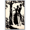 VTG Black Silhouette Art Print Romantic Couple Tree Birds Antique Illustration