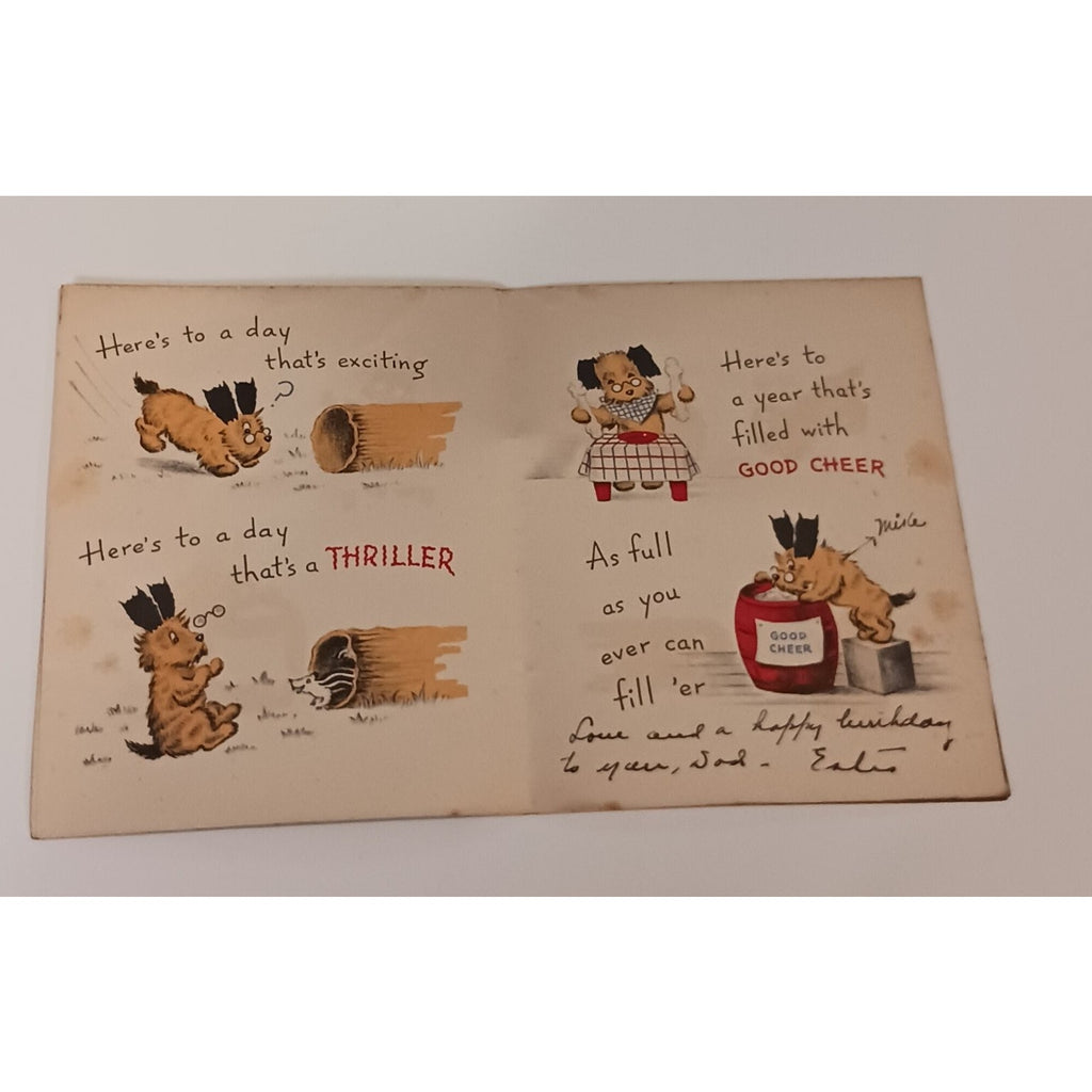 Signed Estes Kefauver 1940s 50s Norcross Dog Birthday Card Detective Thriller