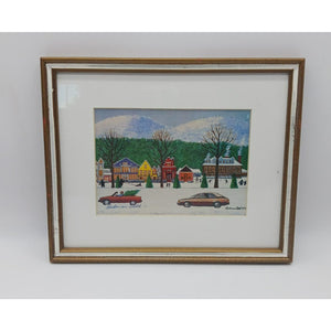 Christmas Scene By Rodman Pell Winter Village Signed Framed Matted Print Folk