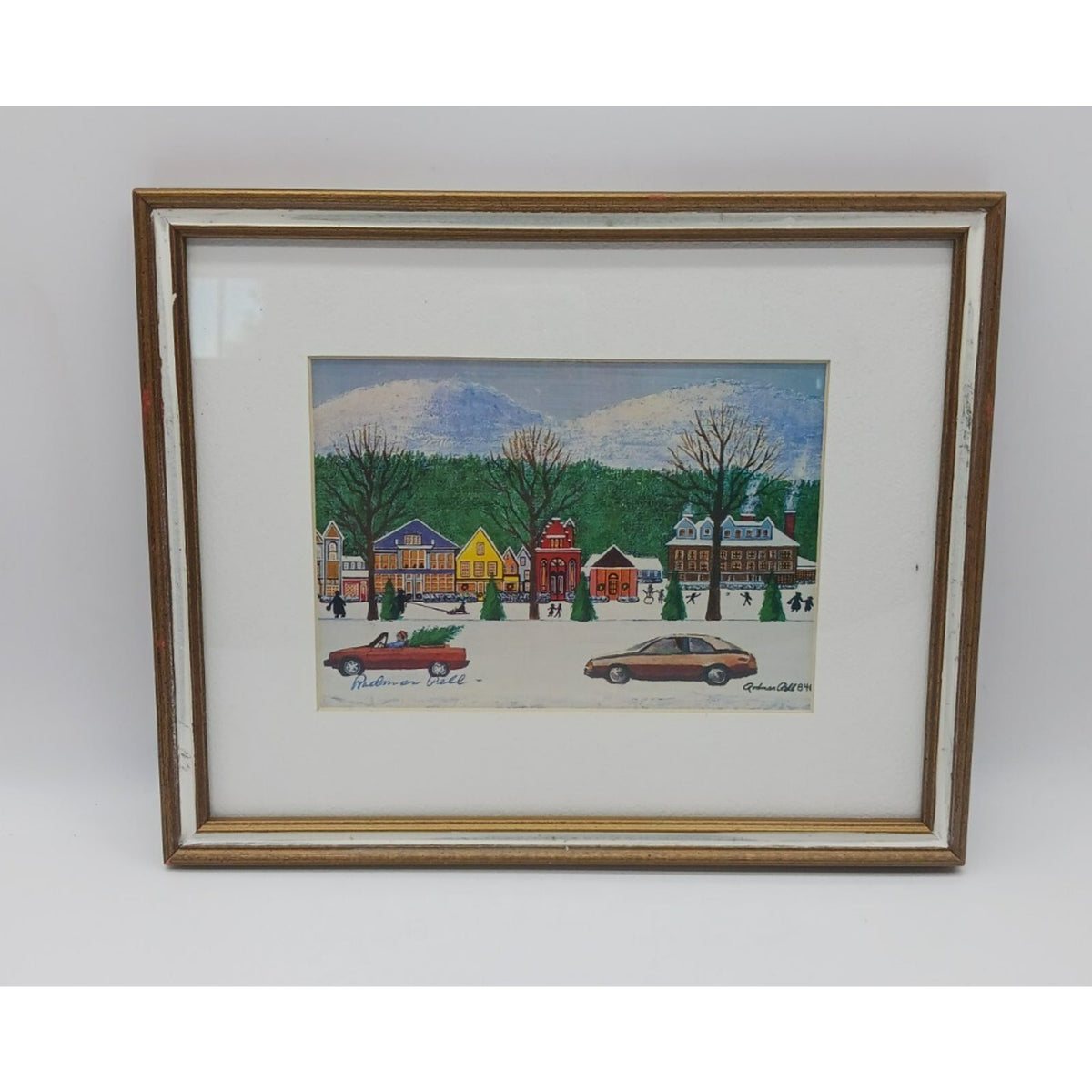 Christmas Scene By Rodman Pell Winter Village Signed Framed Matted Print Folk