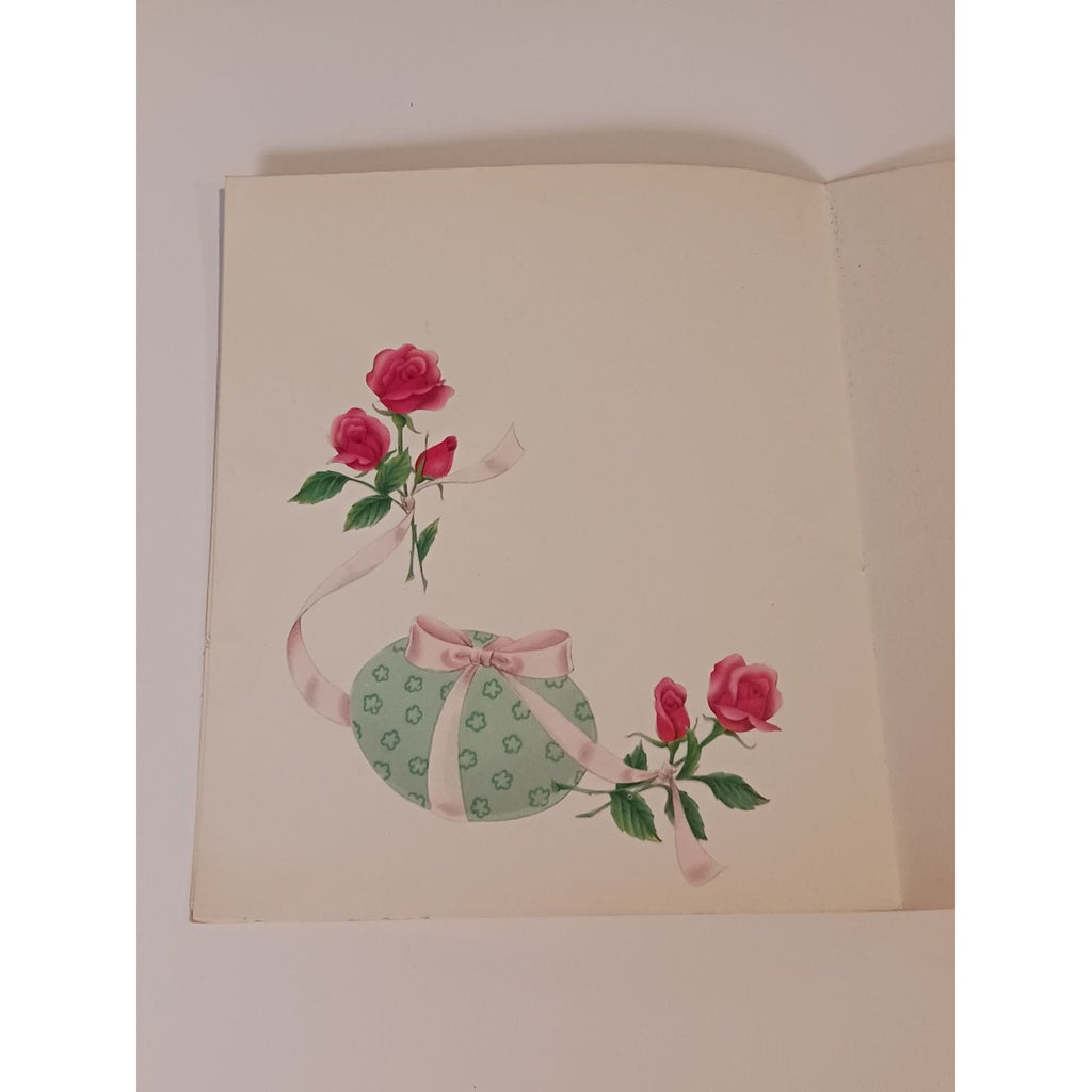 Vintage 1950s American Greetings Easter Card Glitter Pink Roses Eggs Ephemera