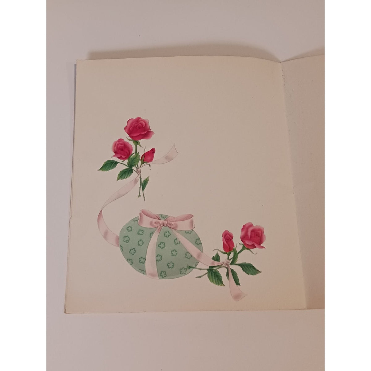 Vintage 1950s American Greetings Easter Card Glitter Pink Roses Eggs Ephemera