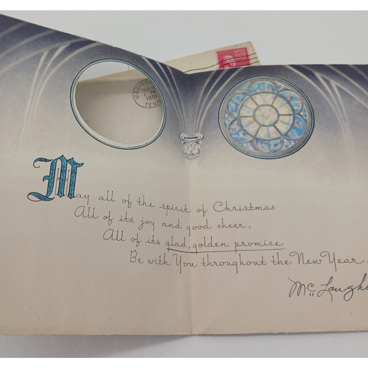 1951 Joyous Christmas Children Choir Singing Church MCM Vtg Greeting Card
