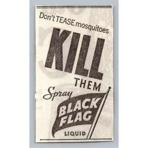 1933 Black Flag Insecticide Print Ad Vintage Mosquito Pest Control Ephemera