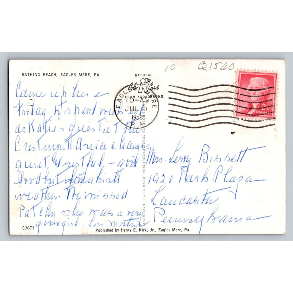 Eagles Mere PA Bathing Beach 1958 Kodachrome Postcard Pennsylvania Lake