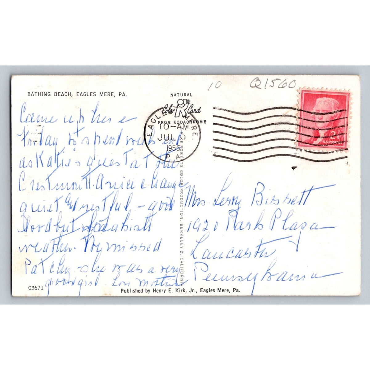 Eagles Mere PA Bathing Beach 1958 Kodachrome Postcard Pennsylvania Lake