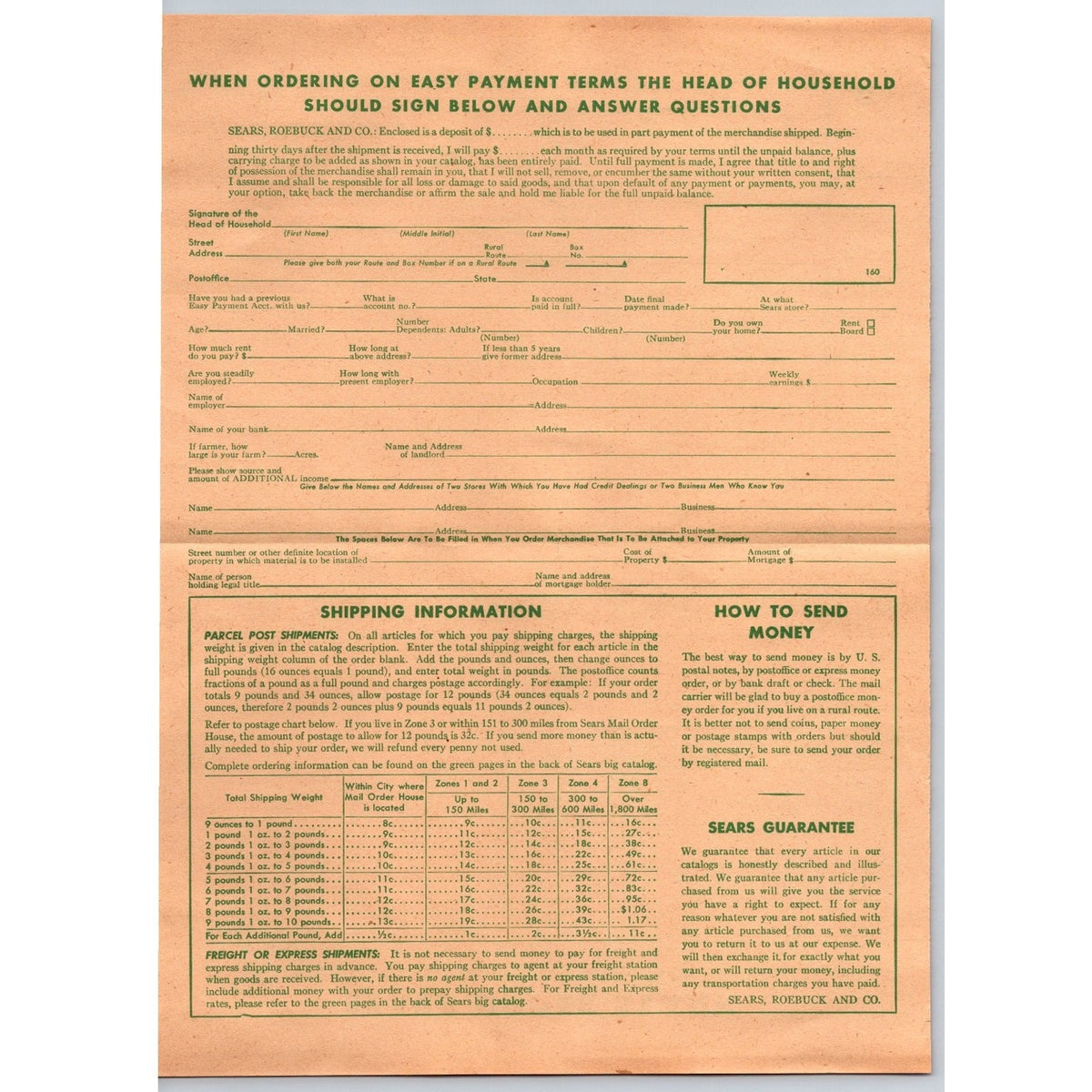 1940s Vintage Sears Roebuck Philadelphia Mail Order Blank & Credit App Ephemera