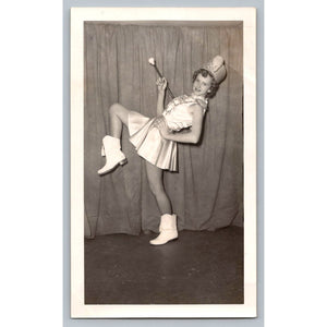 1950s Majorette Girl Snapshot Photograph Baton Uniform Studio Portrait