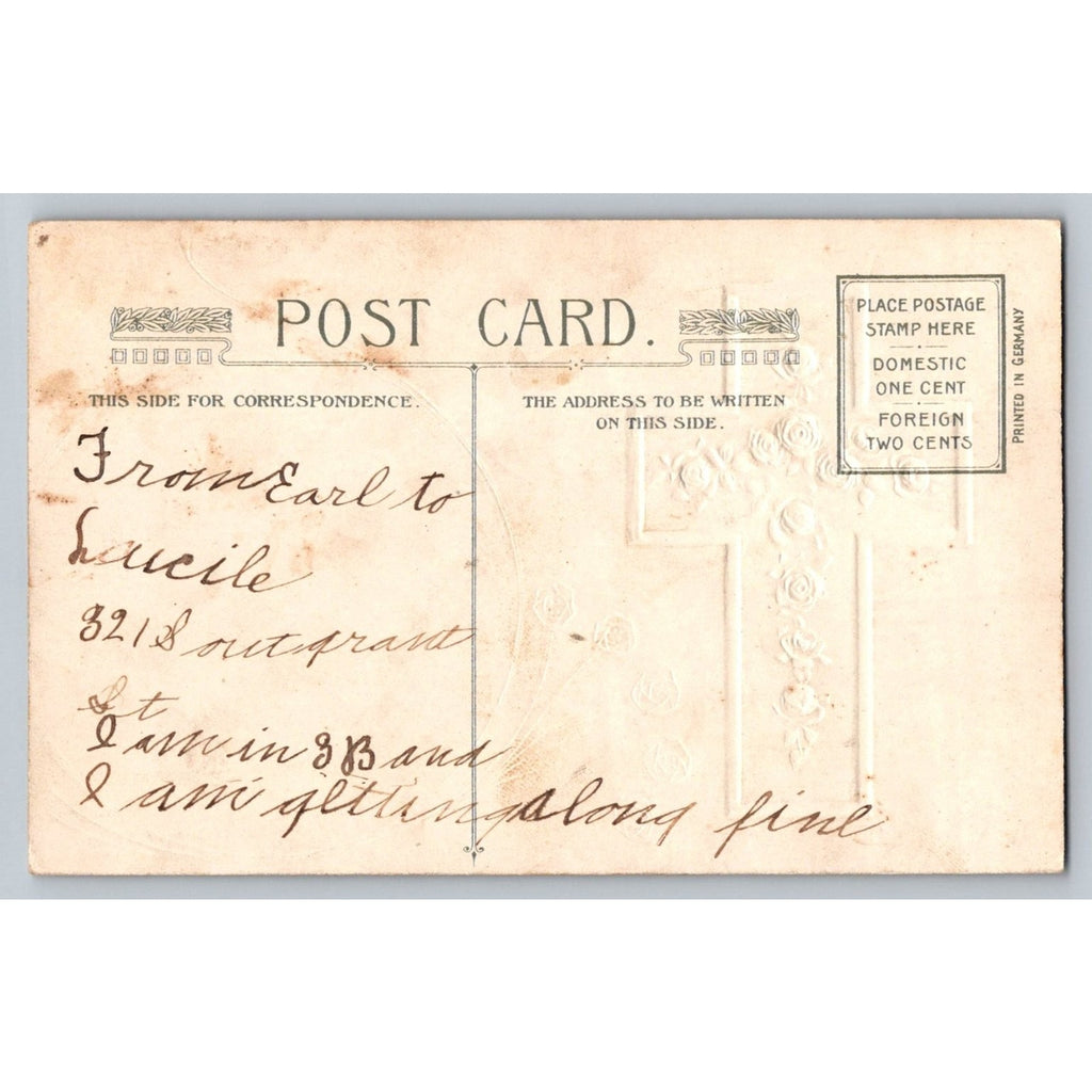 Vintage Easter Postcard Embossed Roses Church Welcome Morning Germany