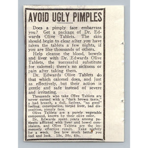 1930 Dr Edwards Olive Tablets Pimple Remedy Vintage Newspaper Ad Ephemera