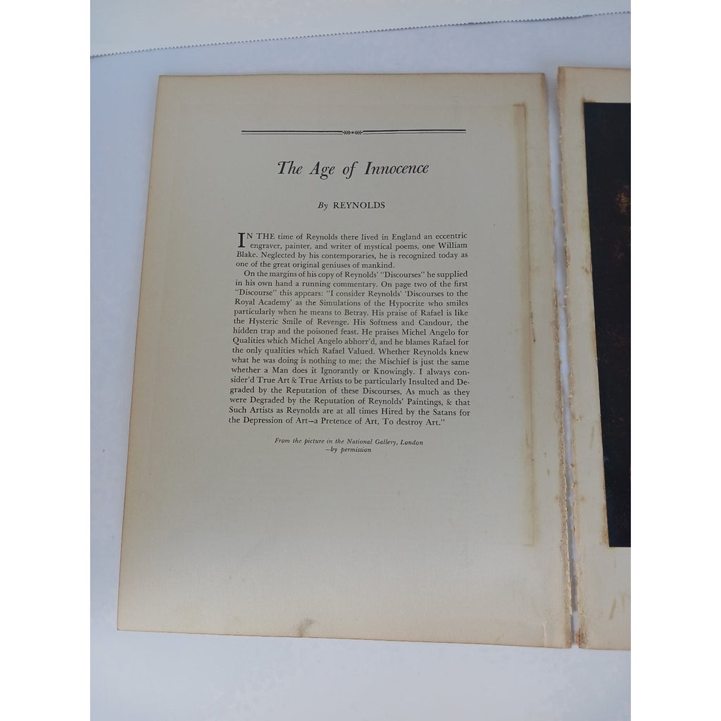 1939 Reynolds The Age of Innocence Art Print Book Plate