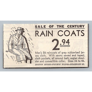 1930s Chicago Boston Store Raincoat Ad Vintage Men's Fashion Ephemera