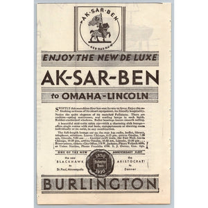 1930 Burlington Route Ak-sar-ben Train Print Ad Omaha Lincoln Nebraska Ephemera