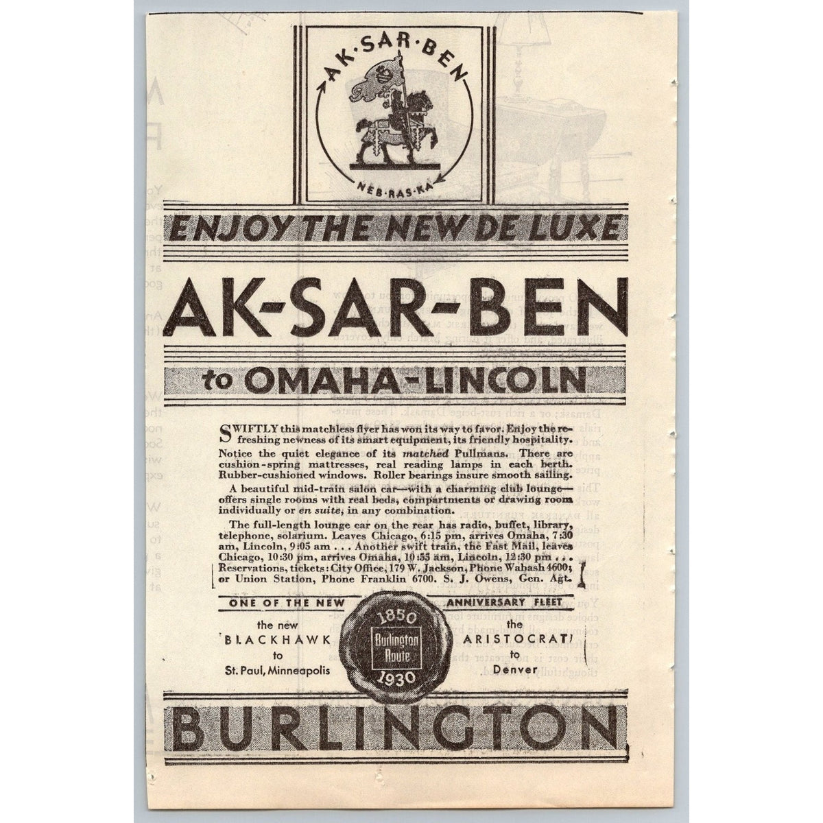 1930 Burlington Route Ak-sar-ben Train Print Ad Omaha Lincoln Nebraska Ephemera
