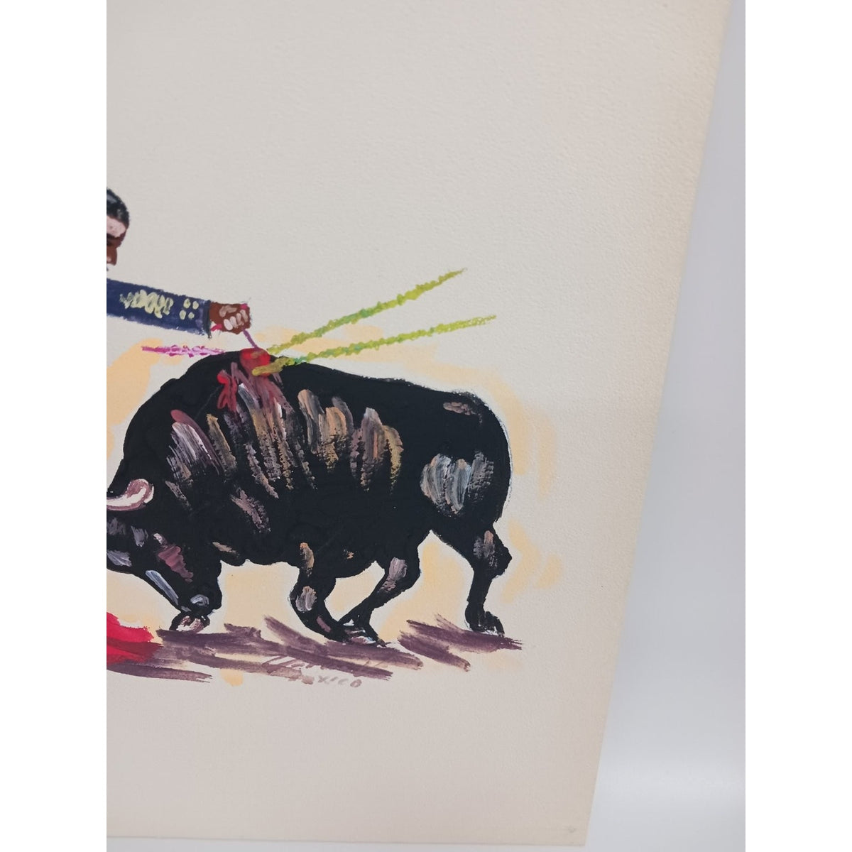 Vintage Bullfighter Matador Art Watercolor Folk Art Mexico Wall Decor Signed