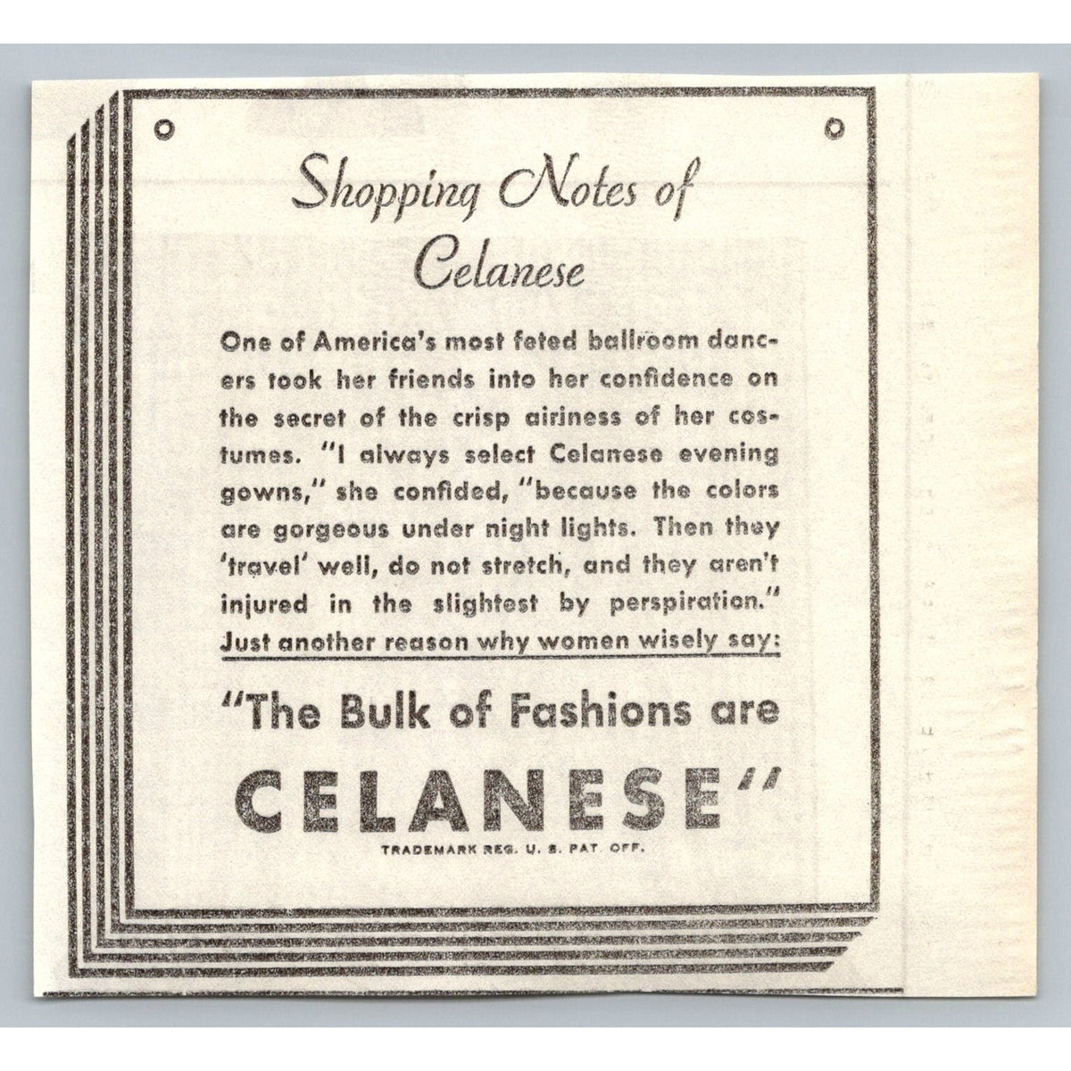 1933 Celanese Fabric Advertisement Ephemera Vintage Fashion Ballroom Gowns