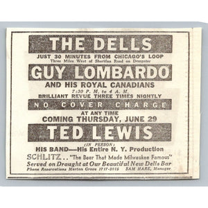 1933 The Dells Chicago Print Ad Guy Lombardo Ted Lewis Ephemera