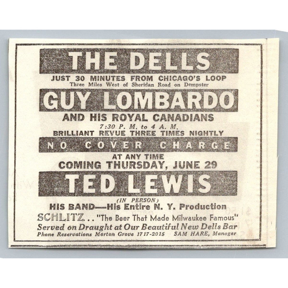 1933 The Dells Chicago Print Ad Guy Lombardo Ted Lewis Ephemera