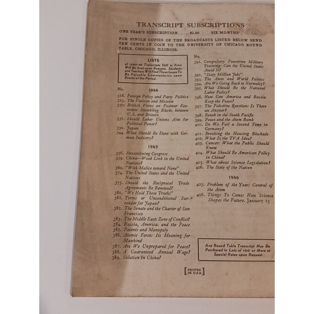1946 University of Chicago Round Table Radio Transcript Estes Kefauver Congress