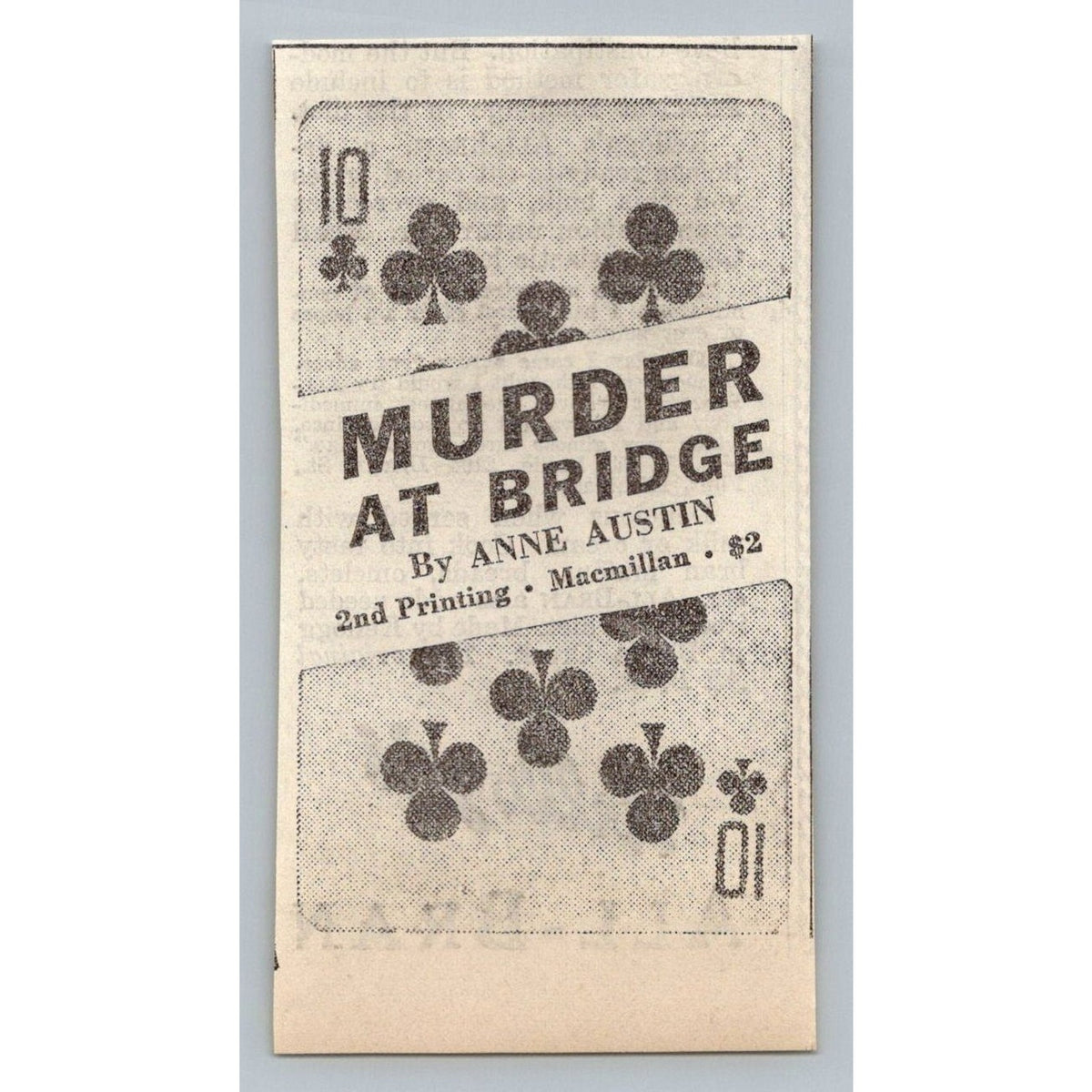 1931 Anne Austin Murder AT Bridge Macmillan Book Ad Ephemera 2nd Printing