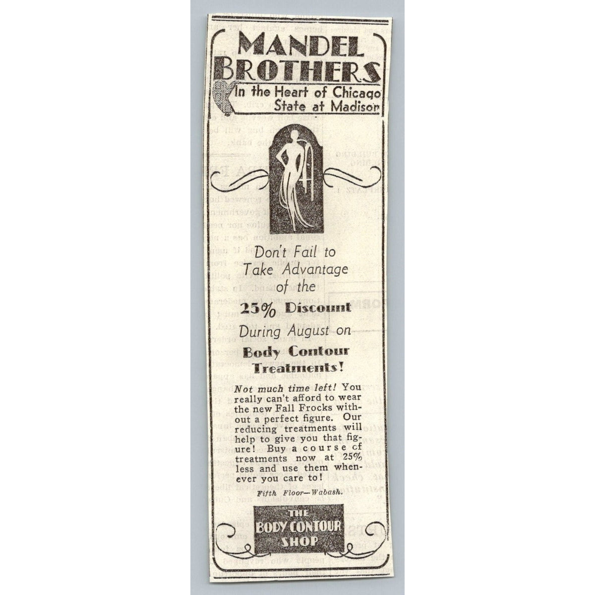 Mandel Brothers Chicago 1930s Body Contour Shop Art Deco Ad Flapper Ephemera