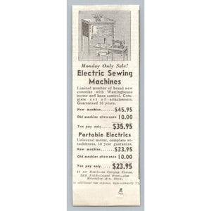 1933 The Fair Milwaukee Electric Sewing Machine Advertisement Print Ad Ephemera