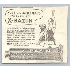 1933 X bazin Hair Removal Cream Print Ad Hollywood Slang Airedale Girl W/ Dog