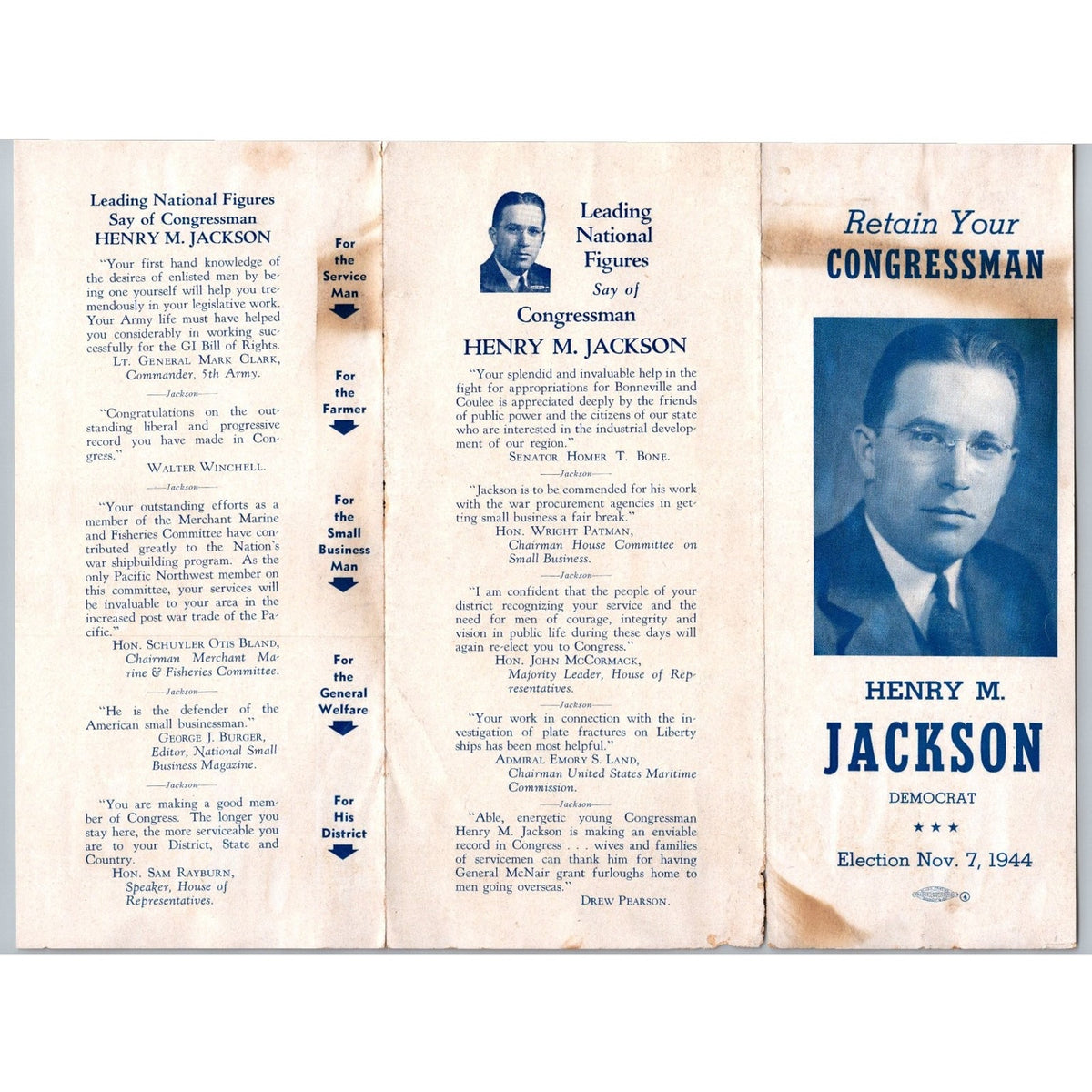 1944 Henry M Jackson Congress Campaign Brochure Washington State Democrat WWII