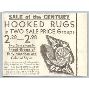1931 Boston Store Hooked Rugs Sale Ad Early American Colonial Decor Ephemera