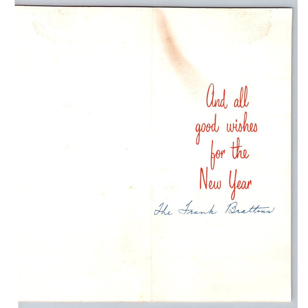 1955 Merry Christmas Tree Candles Red Green MCM Greeting Card Vintage