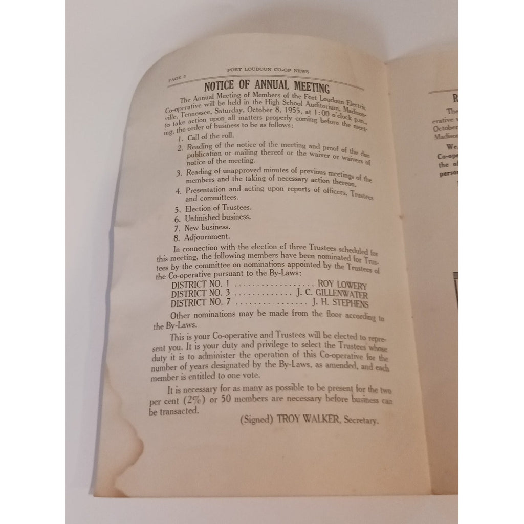 1955 Fort Loudoun Co op News Annual Meeting Program Madisonville TN Ephemera