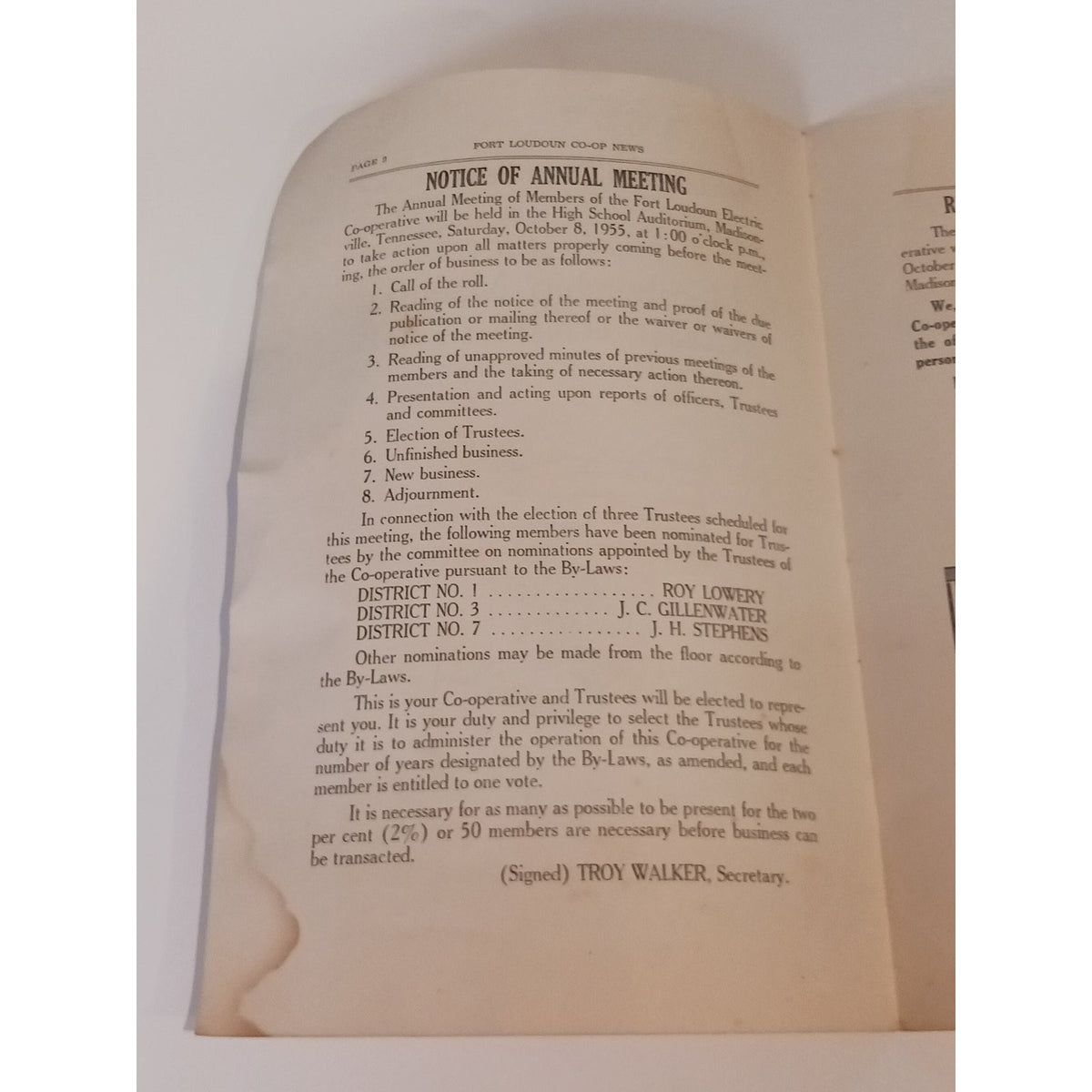 1955 Fort Loudoun Co op News Annual Meeting Program Madisonville TN Ephemera