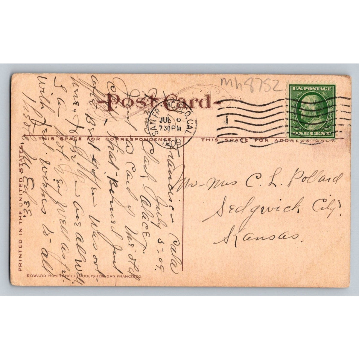 1909 Cliff House San Francisco CA Sutro Heights Edward H Mitchell Postcard