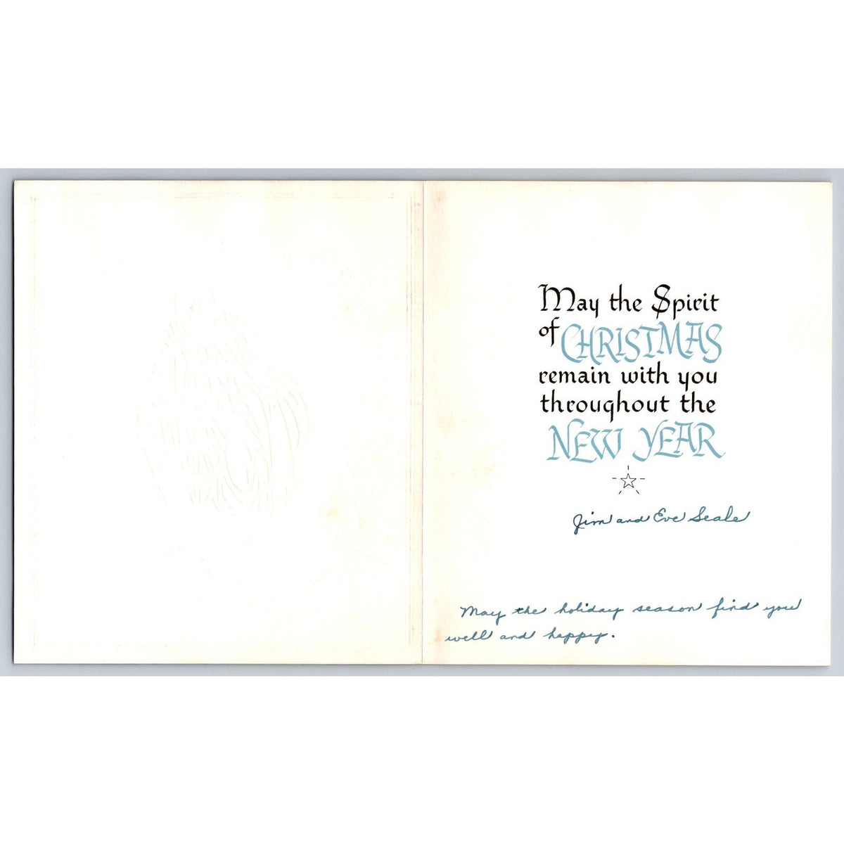 1955 Blue Christmas Nativity Mary Joseph Jesus Sheep Lamb Deer Crest Card