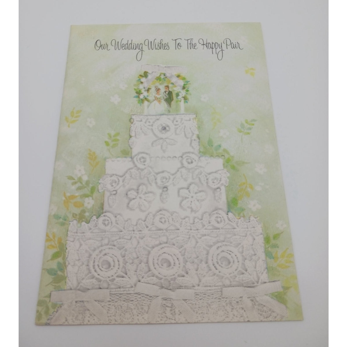 Vintage Gibson Wedding Greeting Card Our Wedding Wishes Cake M2874 USA