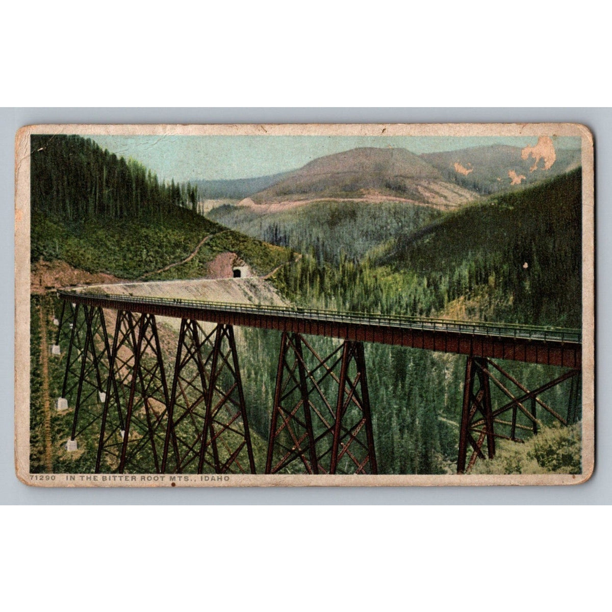 Bitter Root Mts Idaho Railroad Trestle Bridge Phostint Postcard Detroit Pub