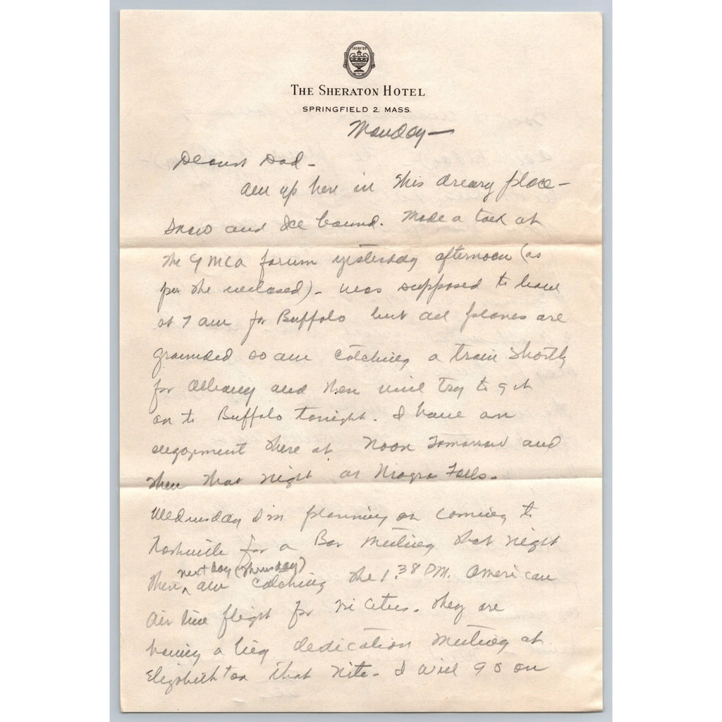 1949 Signed Estes Kefauver Hand Wrote Personal Letter To Dad Sheraton Hotel