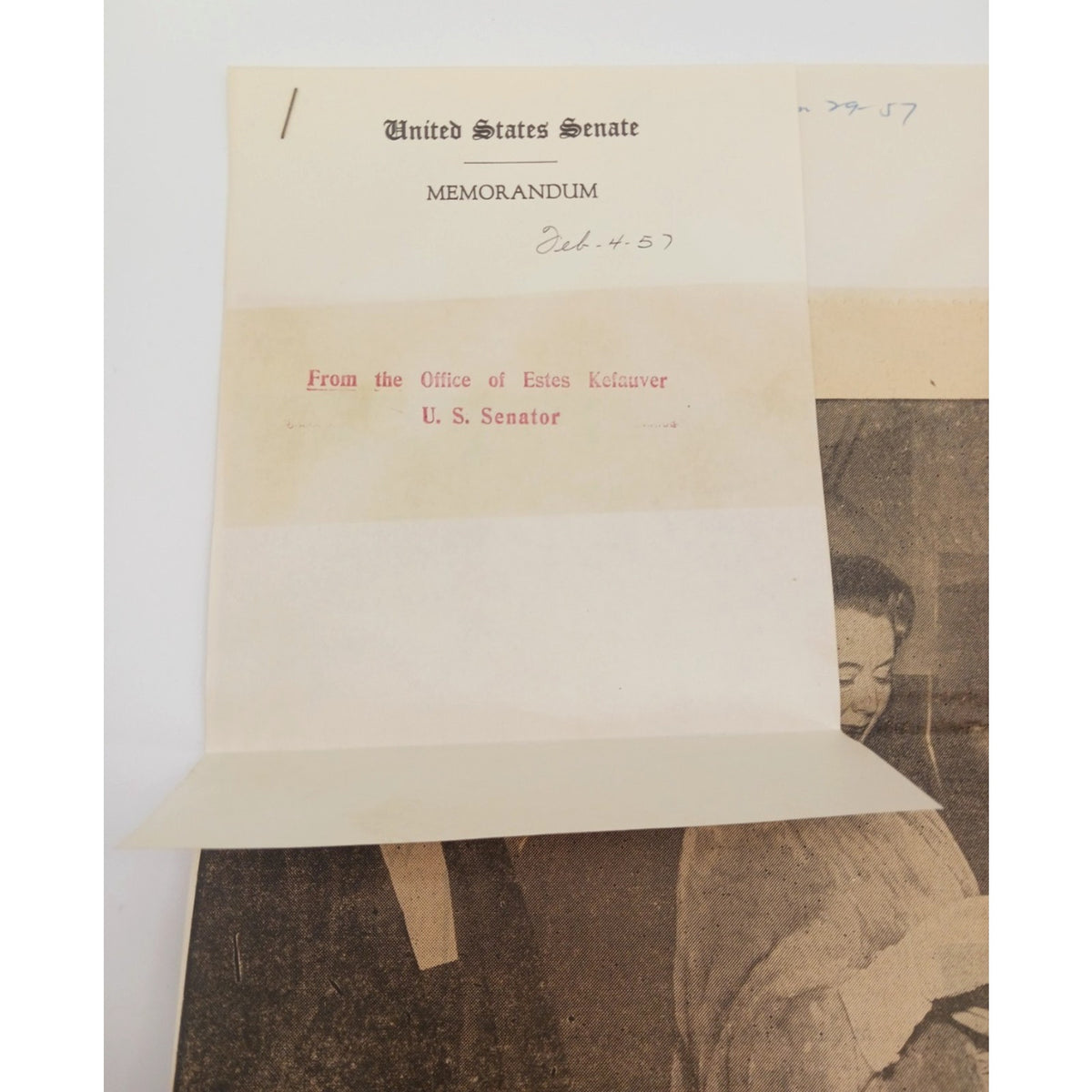 1957 Estes Kefauver With Wife Nancy Newspaper Clipping Sent To Dad Senate Cover