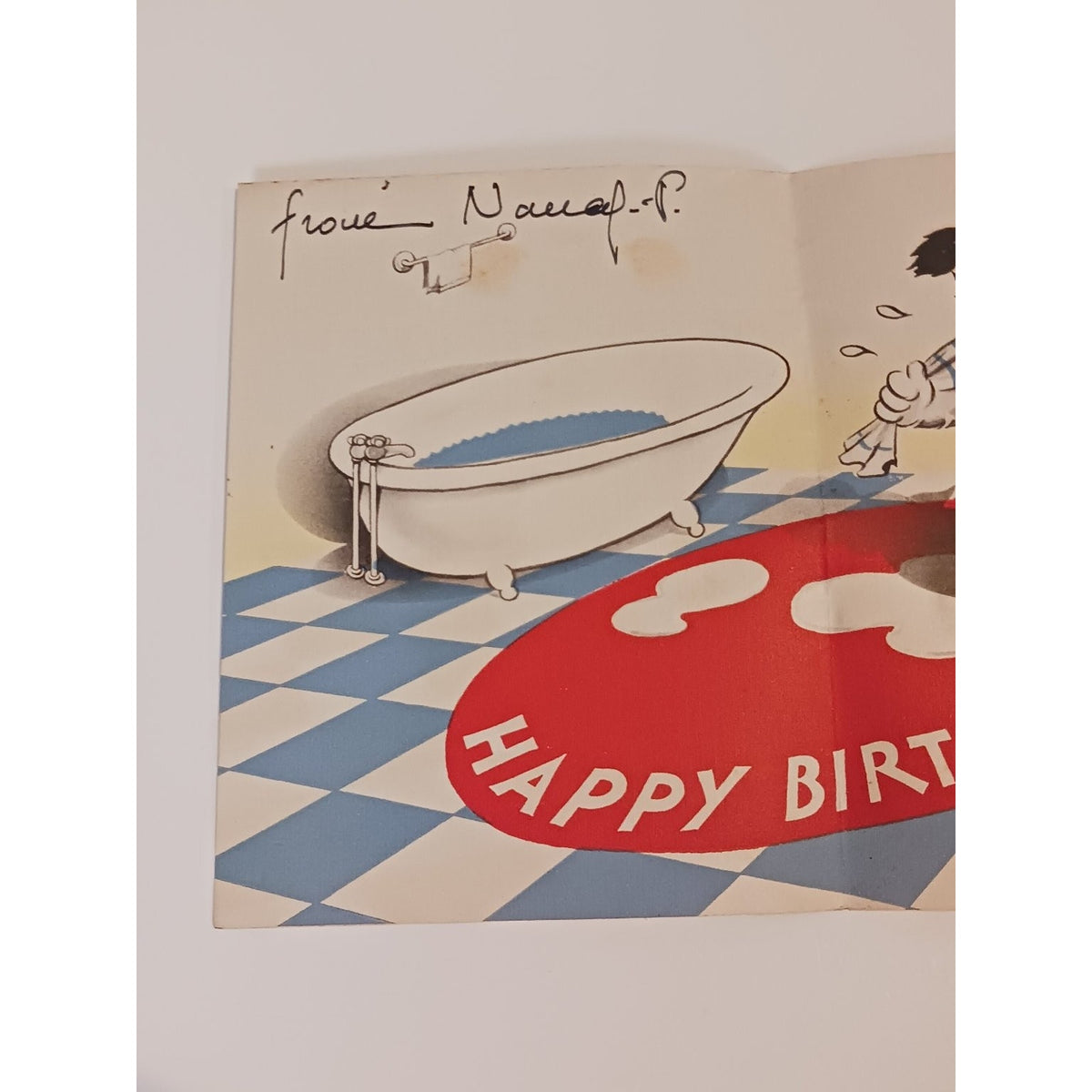 VTG 1940s 50s Puppy Bath Birthday Greeting Card Stanley Anthropomorphic Ephemera
