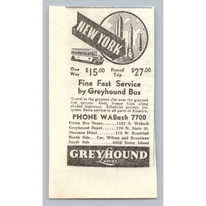 1933 Greyhound Bus New York Chicago Travel Print Ad Vintage Ephemera