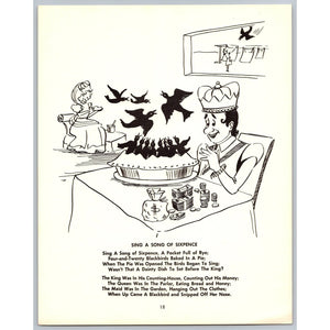 Sing A Song Of Sixpence Nursery Rhyme Art Print Vintage Black & White MCM