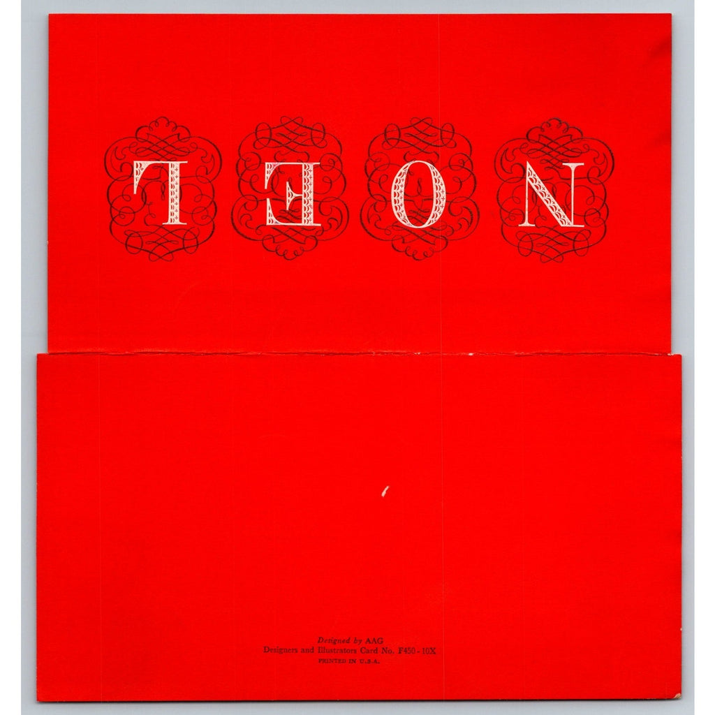 1955 Noel Red MCM Vintage Christmas Card Designed by AAG Classic Style