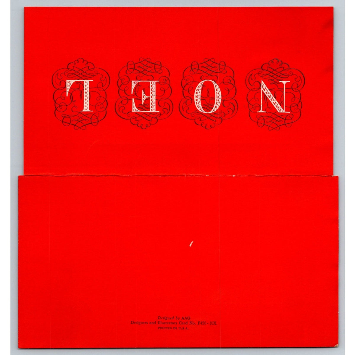 1955 Noel Red MCM Vintage Christmas Card Designed by AAG Classic Style