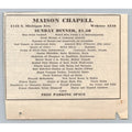 1931 Maison Chapell Chicago Sunday Dinner Menu Print Ad 1930s Vintage Ephemera